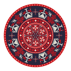 俄罗斯设计元素 1花圈民间圆圈风格框架插图盘子装饰品复古刺绣背景图片