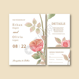 婚礼卡模板与花卉概念 水彩风格树叶广告季节植物时间问候语手绘营销核心卡片背景图片
