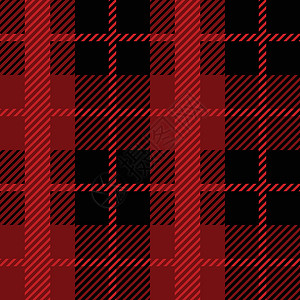 苏格兰的红色和黑色苏格兰纺织无缝图案 织物质地检查格子呢格子 的抽象几何背景 单色图形重复设计 现代方形装饰品插画