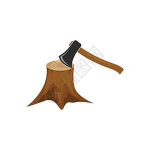 木头图标斧头与树木树桩图标矢量插图设计模板植物松树木头森林工具橡木损害刀刃环境工作插画
