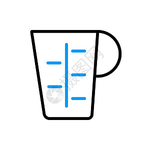 塑料量杯测量杯形平面图标 厨电塑料液体家庭厨房水壶化学插图用具器皿烹饪插画