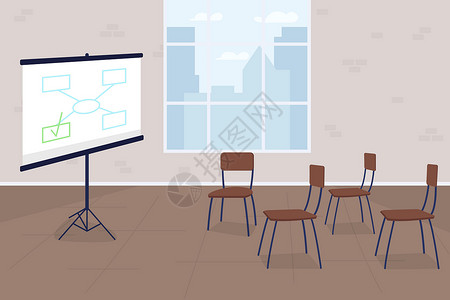 投影仪屏幕商业培训课程平面概念向量它制作图案插画