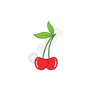 樱桃水果图标矢量图绿色插图红色叶子食物浆果白色背景图片