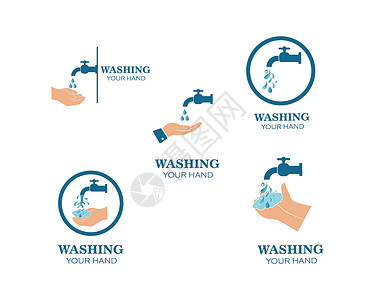 洗手关龙头洗手标志图标矢量设计消毒皮肤气泡感染凝胶预防肥皂卫生棕榈细菌插画