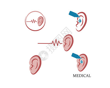 耳炎耳朵标志图标矢量设计它制作图案音乐感官医疗解剖学听觉生物学科学器官测试技术插画