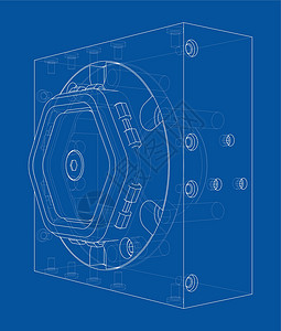 抽象行业对象概念 韦克托元素工业圆柱装置螺丝草图大纲插图机械盒子背景图片