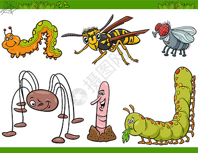 有趣的昆虫字符集卡通它制作图案背景图片