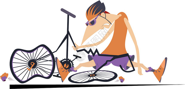 悲伤的骑自行车的人和坏掉的自行车它制作图案插画