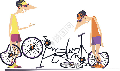 道路事故两个骑自行车的人和坏掉的自行车它制作图案高清图片