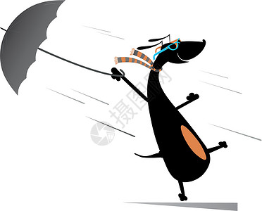 卡通狗和强风它制作图案围巾黑色漫画飓风棉被乐趣宠物风暴插图卡通片插画