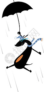 卡通狗和强风它制作图案天气风暴乐趣宠物卡通片黑色飓风插图漫画白色插画