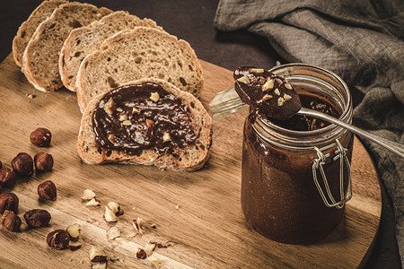 维他奶维嘉巧克力扩散黄油可可面包情调甜点饮食奶油木头蜂蜜巧克力背景