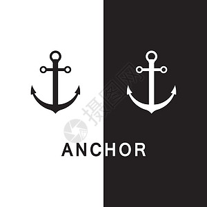 锚图标标志模板 vecto古董海洋安全白色黑与白航海金属黑色插图背景图片