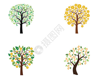 发财树繁荣象征艺术标识生长剪贴环境植物白色现金插图金融背景图片