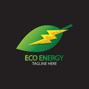 电力符号带有叶符号的生态能源矢量标志 带有闪光或雷声图形的绿色 自然和电力可再生 这个标志适用于技术回收有机环境植物插图生物力量商业插头插画