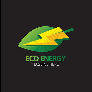 带有叶符号的生态能源矢量标志 带有闪光或雷声图形的绿色 自然和电力可再生 这个标志适用于技术回收有机生物创造力环境插头力量活力标插画