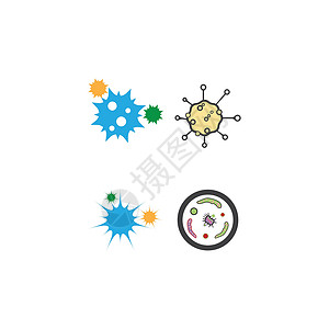 设置细菌标志模板矢量符号微生物学病菌生物学插图风险营养标识微生物流感生物背景图片