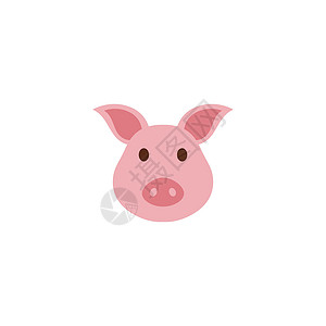 动物应用的猪头脸或猪肉培根平面矢量颜色图标标识耳朵标签宠物插图黑色微笑哺乳动物夹子粉色背景图片