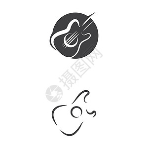 吉他波徽标模板矢量符号标识黑色音乐声学金属音乐会歌曲音乐家乐器细绳背景图片