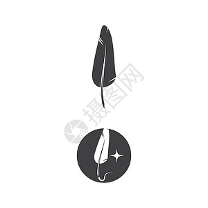 羽毛标志模板矢量符号插图草图翅膀羽化书法黑色动物航班鹅毛笔标识背景图片
