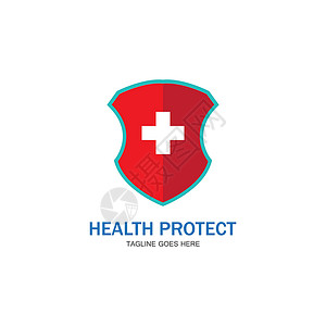 健康保护与盾牌标志设计矢量模板医疗或保险公司vecto安全帮助插图红色防御创造力医院保险商业标识背景图片