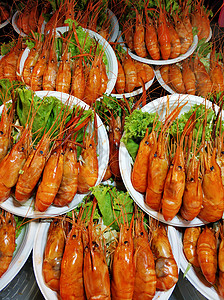 街头食品市场巨型煮虾的板块团体街道美食盘子烧烤摊位国王烹饪海洋炙烤背景图片