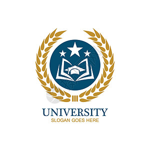 毕业徽章大学学院和课程标志设计模板图书馆边界插图徽章横幅标识海豹帽子蓝色建筑插画