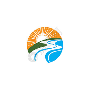河 Logo 模板矢量符号白色蓝色自然插图艺术旅行生活背景图片