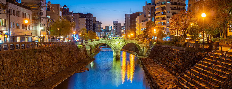 长崎市中心天线市中心城市风景与日本梅根光辉桥高清图片