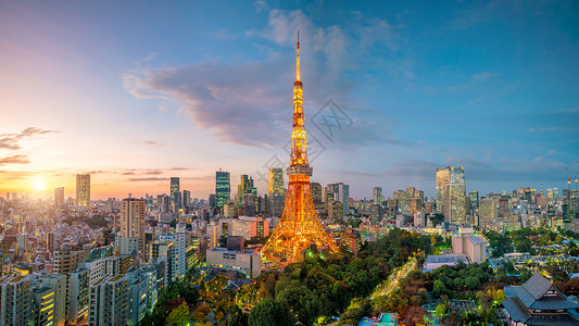 东京天际线东京塔东京市风景天线技术公园办公室景观城市地标蓝色场景旅行背景