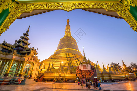 缅甸帕塔百果遗产崇拜金子宗教日落旅行建筑旅游精神背景图片