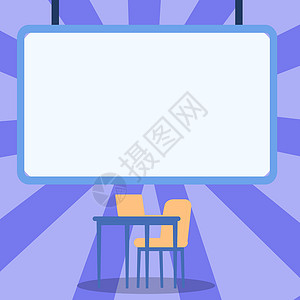 书写白板空白的白板绘图 笔记本电脑放在带椅子的桌子上 带有电脑桌和座椅的空板设计显示空的书写空间海报学习商业电脑显示器绘画特色创造力木头插画