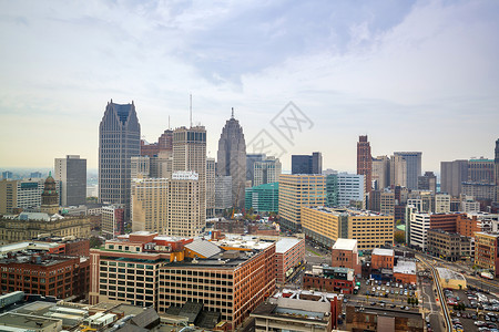 底特律市中心的空中景象高楼边界建筑旅行首都天际市中心景观摩天大楼场景背景图片