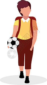 小学生与足球球半平面颜色矢量特征背景图片
