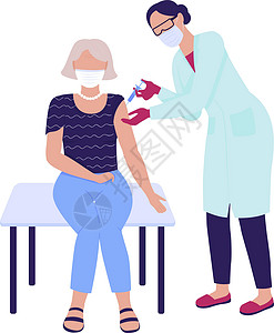 疫苗剪贴画老妇人获得 covid 疫苗半扁平彩色矢量特征插画