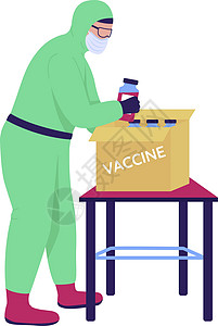 疫苗剪贴画实验室助理包装疫苗半扁平彩色矢量特征插画