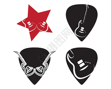 吉他标志 vecto音乐家颅骨店铺乐器黑色音乐插图标识潮人白色背景图片