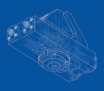 抽象行业对象概念 韦克托绘画螺丝建筑师机械盒子框架轮廓表面齿轮草图背景图片