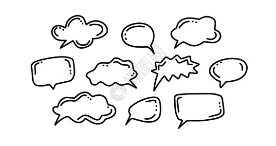 画三联框漫画风格的消息框手绘聊天气泡社会贴纸盒子草图艺术讲话线条标签素描讨论插画