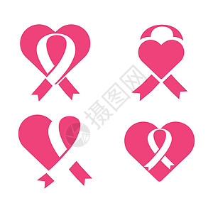 摄影机构三折页乳腺癌宣传月设计 带心形图标的乳腺癌粉红丝带插画
