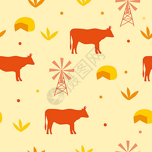 无缝图案背景与牛和奶酪-它制作图案矢量高清图片