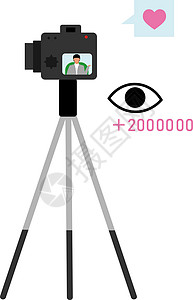 视频博主手拿相机录视频用于直播半平面彩色矢量对象的相机插画