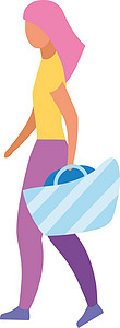 无纺袋蓝色沙滩袋半扁平颜色矢量特征的女孩设计图片