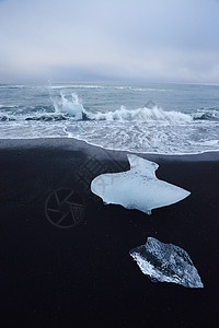 黑色北极约库萨隆海滩火山冰川黑色海岸冰山海浪沙龙土地蓝色海洋背景