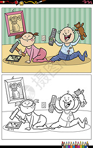 卡通儿童剪贴画卡通婴儿或儿童着色书页设计图片