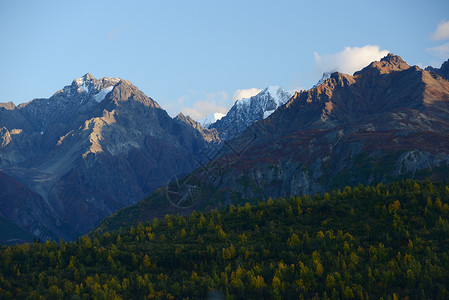 阿拉斯卡山黄色顶峰森林天空国家季节蓝色荒野背景图片