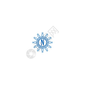 蓝色设计中的字母 N 标识插图互联网营销品牌标题艺术衬线体奢华圆圈正方形背景图片