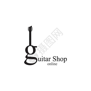 吉他标志 vecto节日岩石细绳潮人颅骨音乐商业公司店铺音乐家背景图片