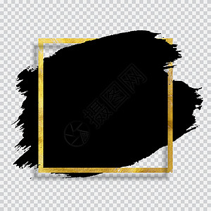 金色标题Grunge 刷漆墨水笔划与方形金色框架背景 它制作图案矢量背景