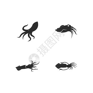炸鱿鱼头鱿鱼标志矢量模板动物美味野生动物触手海洋海鲜标识食物怪物艺术插画